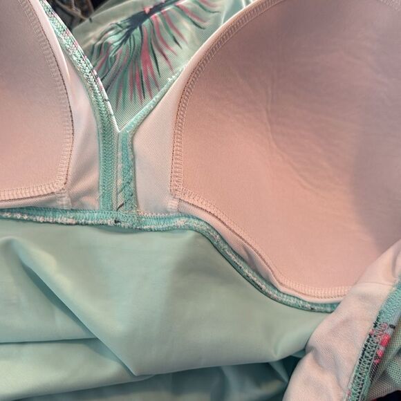 Fit 4 U Womens Plus Floral Print Mesh Splicing Blue Green One Piece Swimsuit - Picture 14 of 15